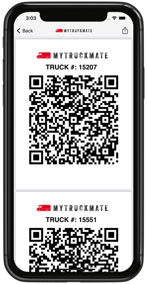 QR code stickers for each truck in the MyTruckMate app